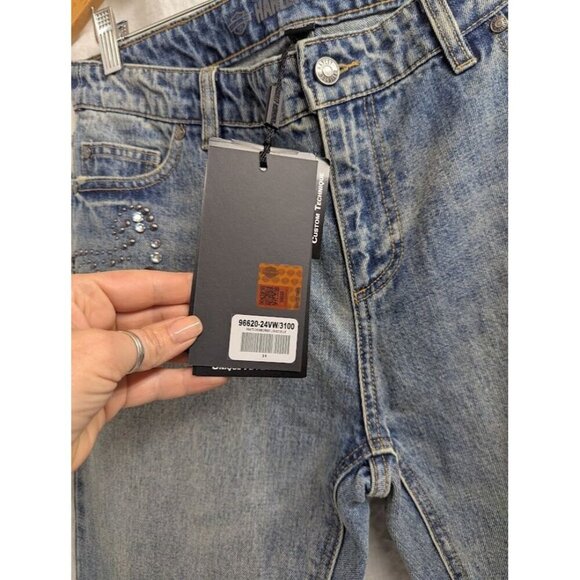 Harley Davidson studded out jeans womens size 31 embellished 100% cotton I8 - Picture 3 of 16